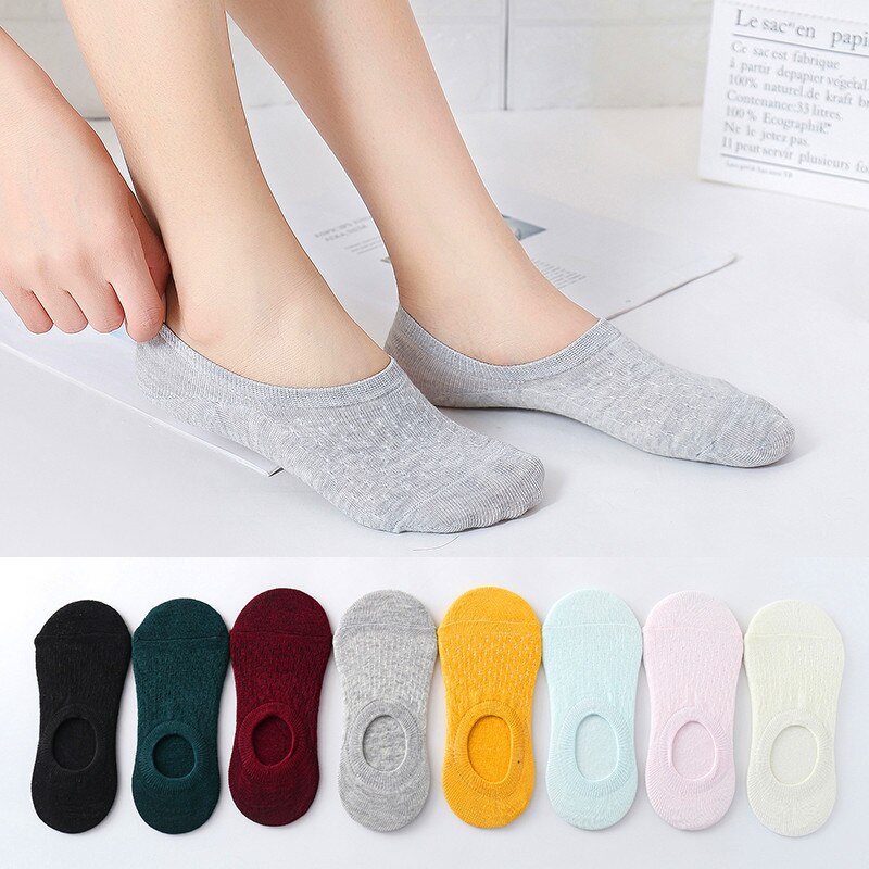 5 par farver bomulds kvinder sokker antiskid usynlige skib sokker sommer svedabsorption fritid damer sokker