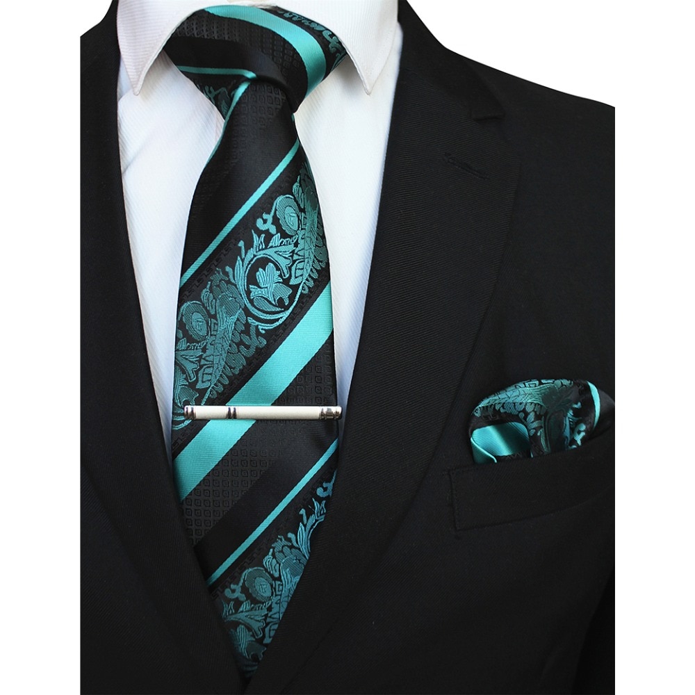 RBOCOTT 3PCS Men's Floral Tie Handkerchief Set Yellow Striped 8cm Necktie Pocket Square Tie Clip Red For Men Wedding Accessories