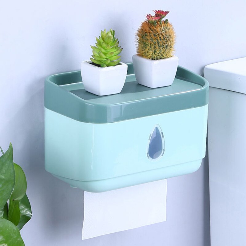 Wall Mounted Toilet Paper Holder Bathroom Toilet Paper Box Free Punch Papers Holder Waterproof Tissue Box Bathroom Accessories: green