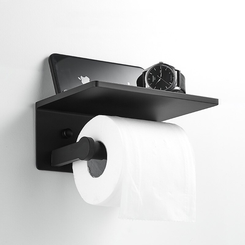 Toiletrolhouder Met Plank Black Wall Mounted Mobiele Telefoon Papieren Handdoek Houder Decoratieve Badkamer Papierrolhouder Creatieve