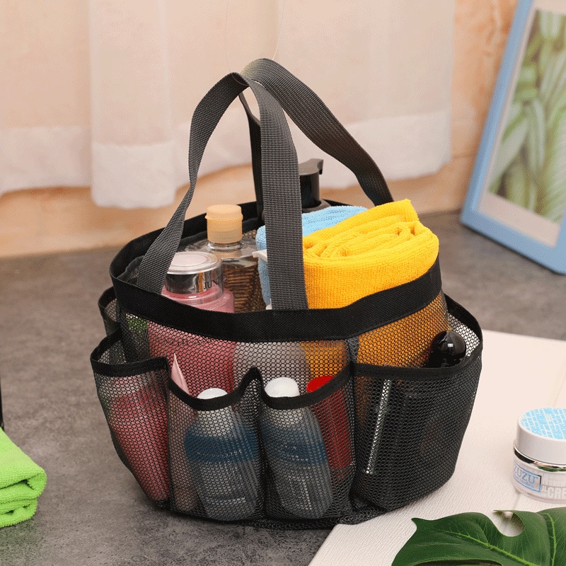 Bärbar mesh duschväska kvinnor män hängande bad toalettartiklar organisator väska 9 förvaringsfickor sminkväskor unisex