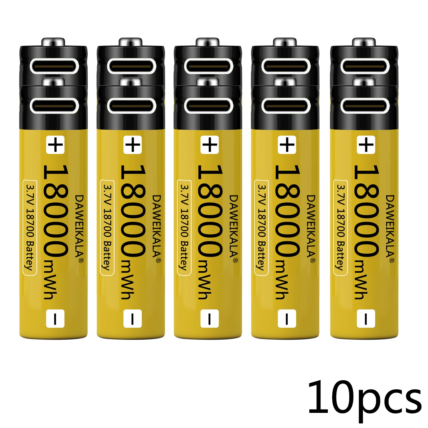 18650 Battery USB Type-C 18700 3.7V 18000mWh USB Rechargeable Li-ion Battery for Flashlight Electric Mobile phone Toy Battery: Yellow