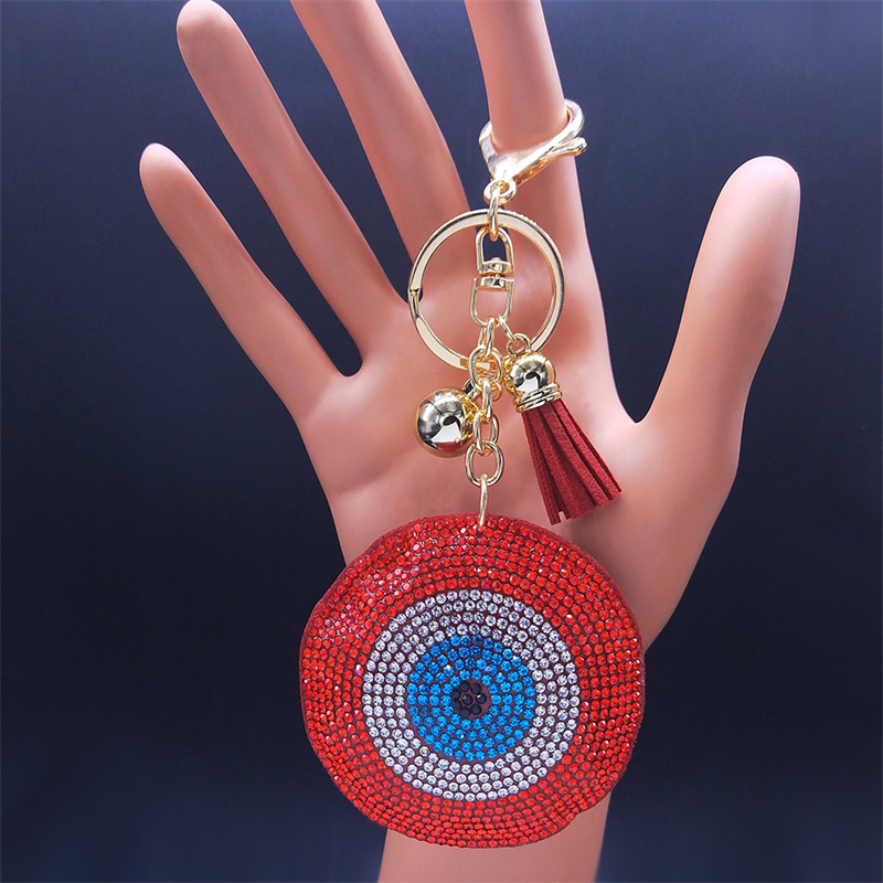 Llaveros de cristal con ojos de pavo, anillo para mujer, llavero de Color azul dorado, accesorios para bolso, joyería, llaveros para mujer: Verde