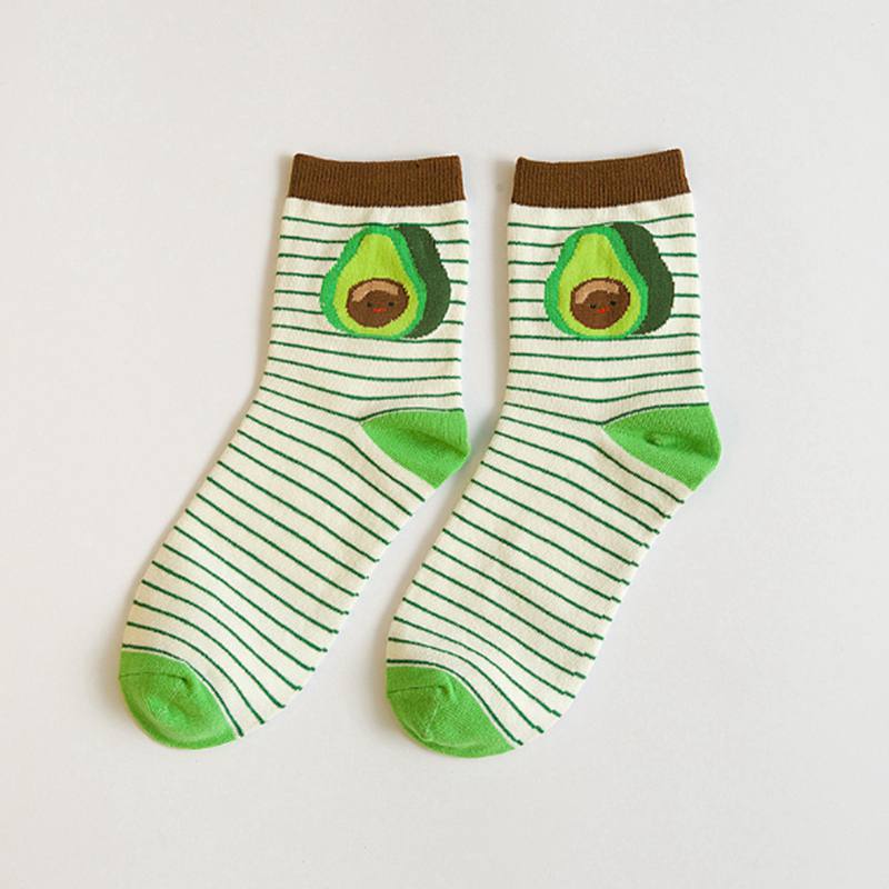 Striped Avocado Food Women Socks Lovely Jacquard Fruit Socks Female Girls Cotton Socks: avocado