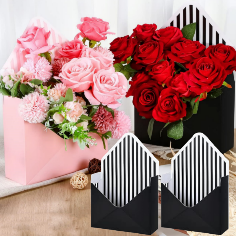 2/4 pièces enveloppe fleur emballage boîte fleuriste arrangement floral décoration de la maison fête des mères boîte anniversaire mariage Gradatio: Black