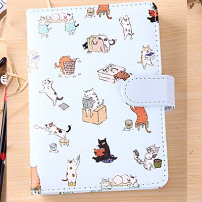 Cute Kawaii Cat Stationery Leather Notebook Japanese Style Color Page Notebook Bullet Diary Agenda Planner Filofax Notepad: Blue 32k