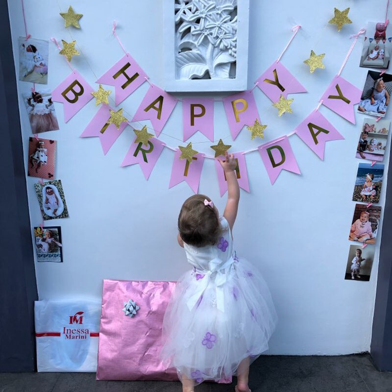 Paper Happy Birthday Banner Flags Birthday Party Decorations Kids Boy Girl Bunting Garland Adult Supplies My 1st 1 One Year