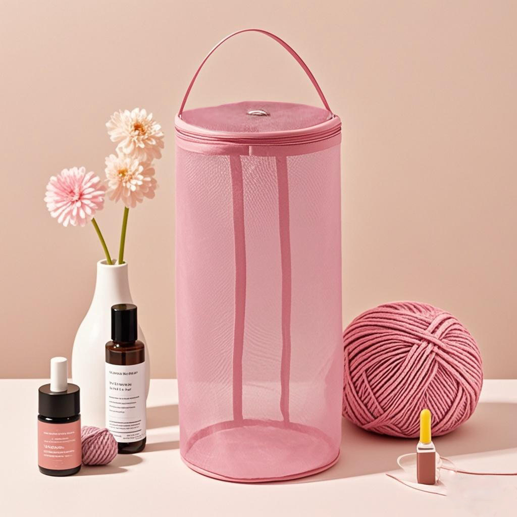 Tragbare Garn Lagerung Tasche Hohl Mesh Stricken Wolle Garn Taschen Häkeln Garn Handtasche Organizer Weben Werkzeuge Nähen Zubehör: L / Rosa