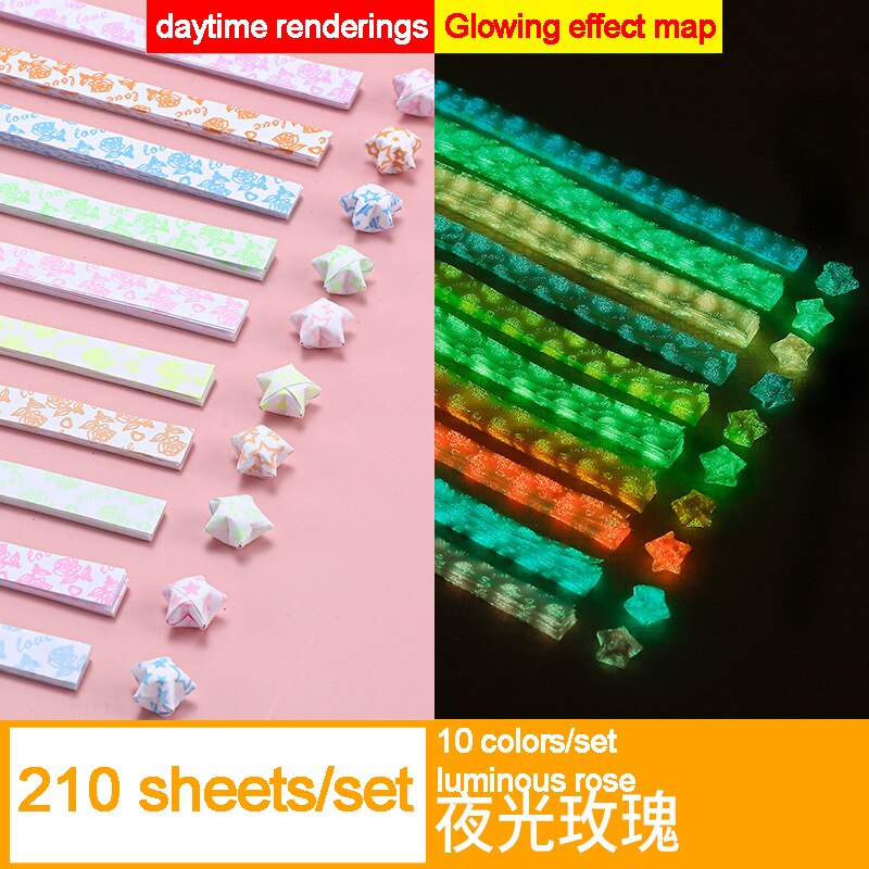 210 Sheets Luminous Origami Stars Paper Strips Lucky Color Star Decoration Folding Paper DIY Hand Crafting Crafts Arts Supplies: Rose-210sheets