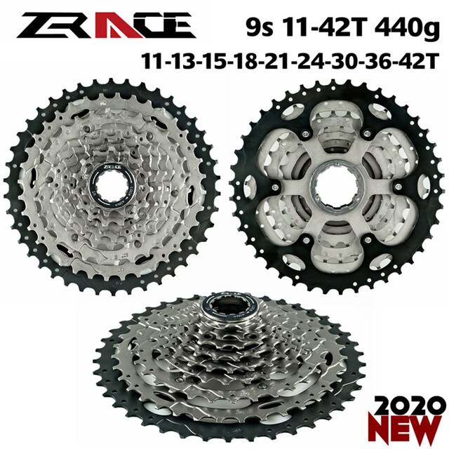 Zrace fietscassette 8 9 10 11 12s mtb vliegwiel mountainbike freewheel compatibel voor alivio / deore / slx / xt: 9s 11-42t 440g