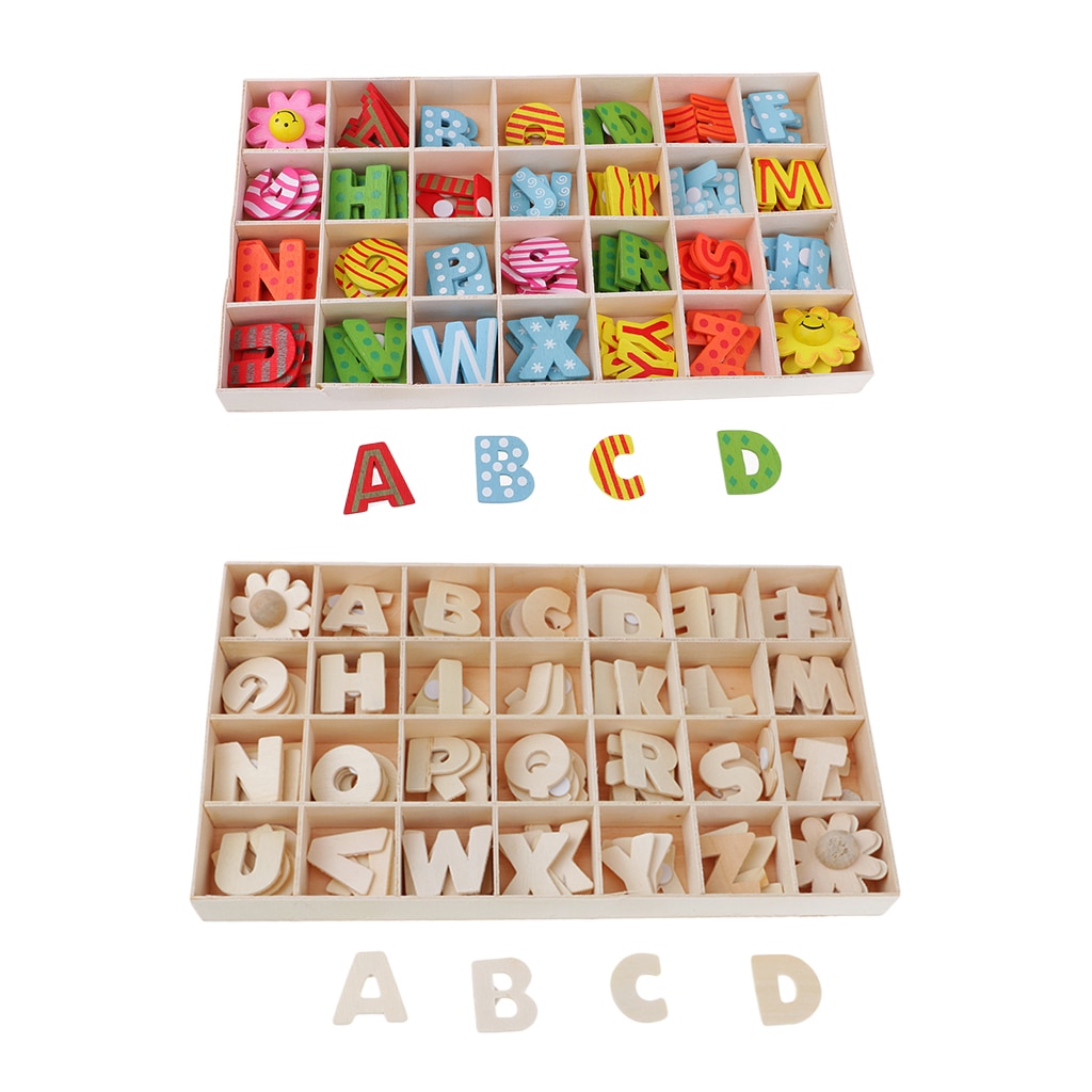 224 piezas Multicolor letras del alfabeto de Madera Juguetes para niños con bandeja de almacenamiento