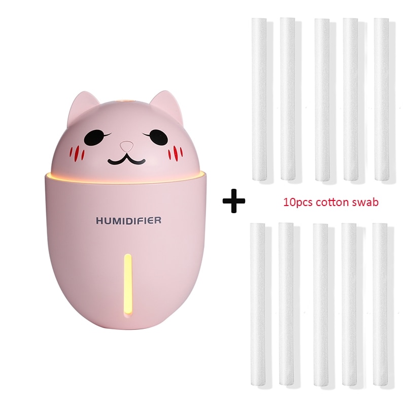 3 i 1 320ml usb luftfukter ultralyd kul-tåke bedårende kjæledyr mini luftfukter med ledet lys mini usb vifte: Rosa og 10 filtre