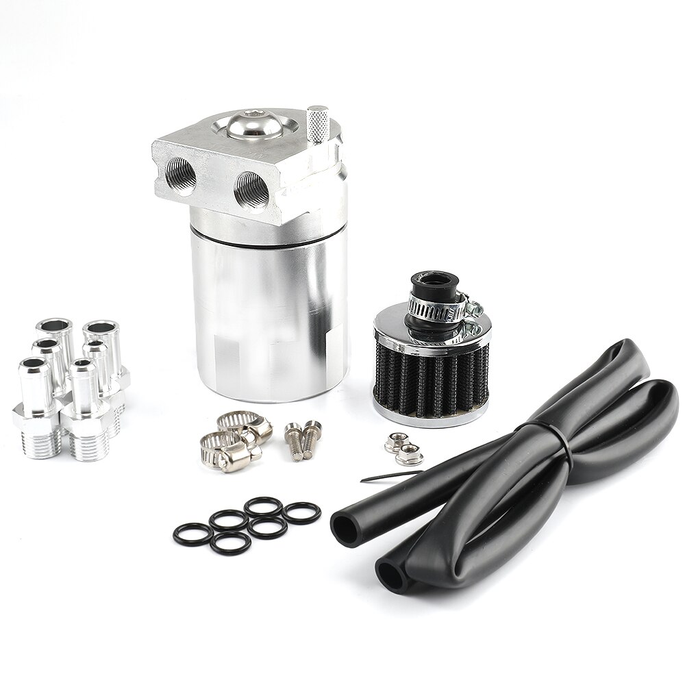 Oil Catch Can Kit Reservoir Tank Engine Black Polish Baffled Universal Aluminum: Silver