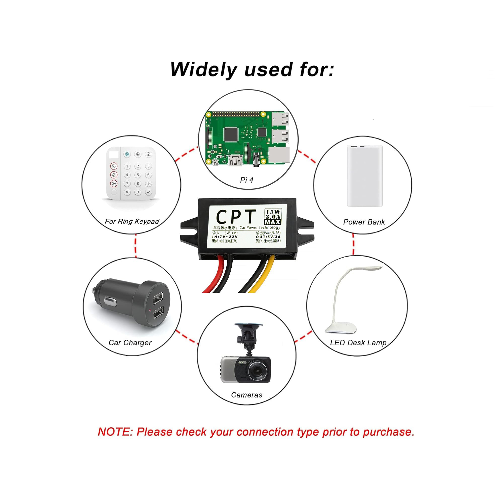 Dc -dc 12v to 5v auto-stroomomvormer, micro-mini usb 3a stroomadapter met spanningsverlaging en beveiliging tegen omgekeerde polariteit 15w
