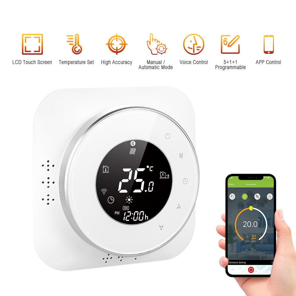 Smart WiFi Touch Thermostat Programmable Voice APP Control Temperature Wireless Controller For Boiler Heating Works Google Home