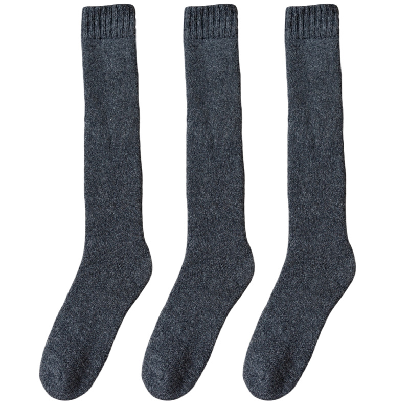 3 pares de calcetines de lana gruesos y cálidos hasta la rodilla para hombre, calcetines de pantorrilla Merino para hombre, calcetines informales de felpa de Cachemira, medias de para hombre