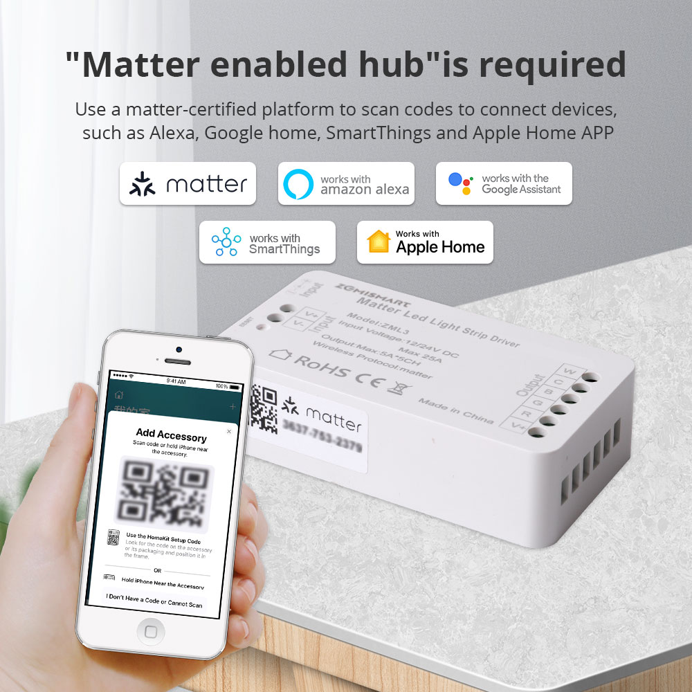 Zemismart Matter WiFi LED bande lumineuse pilote avec bouton sans fil interrupteur prise en charge Homekit Smartthings Alexa Google Home App contrôle