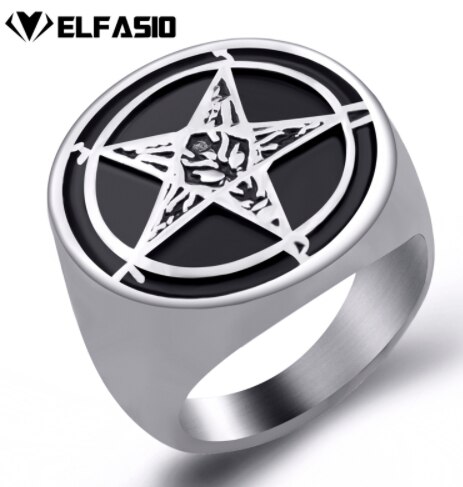 Elfasio Heren Rvs Ring Baphomet Geit Pentagram Satanisch Leviathan Cross Demon Ster Biker Sieraden Maat 7-15: 10 / Style 1