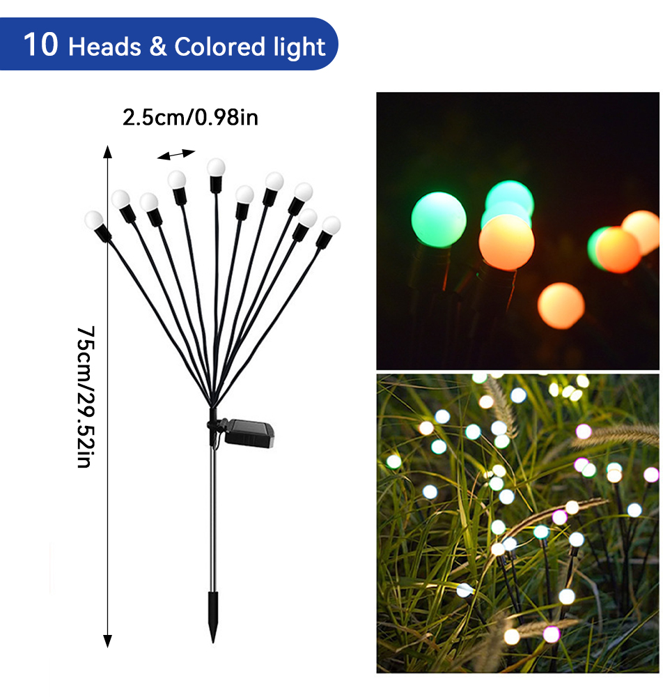 1pc stk . 6/8/10 led-pakke med solcelledrevne ildfluelys, opgraderede solcelledrevne havelys udendørs vandtætte solcelledrevne svajende landskabslys: Citrongul