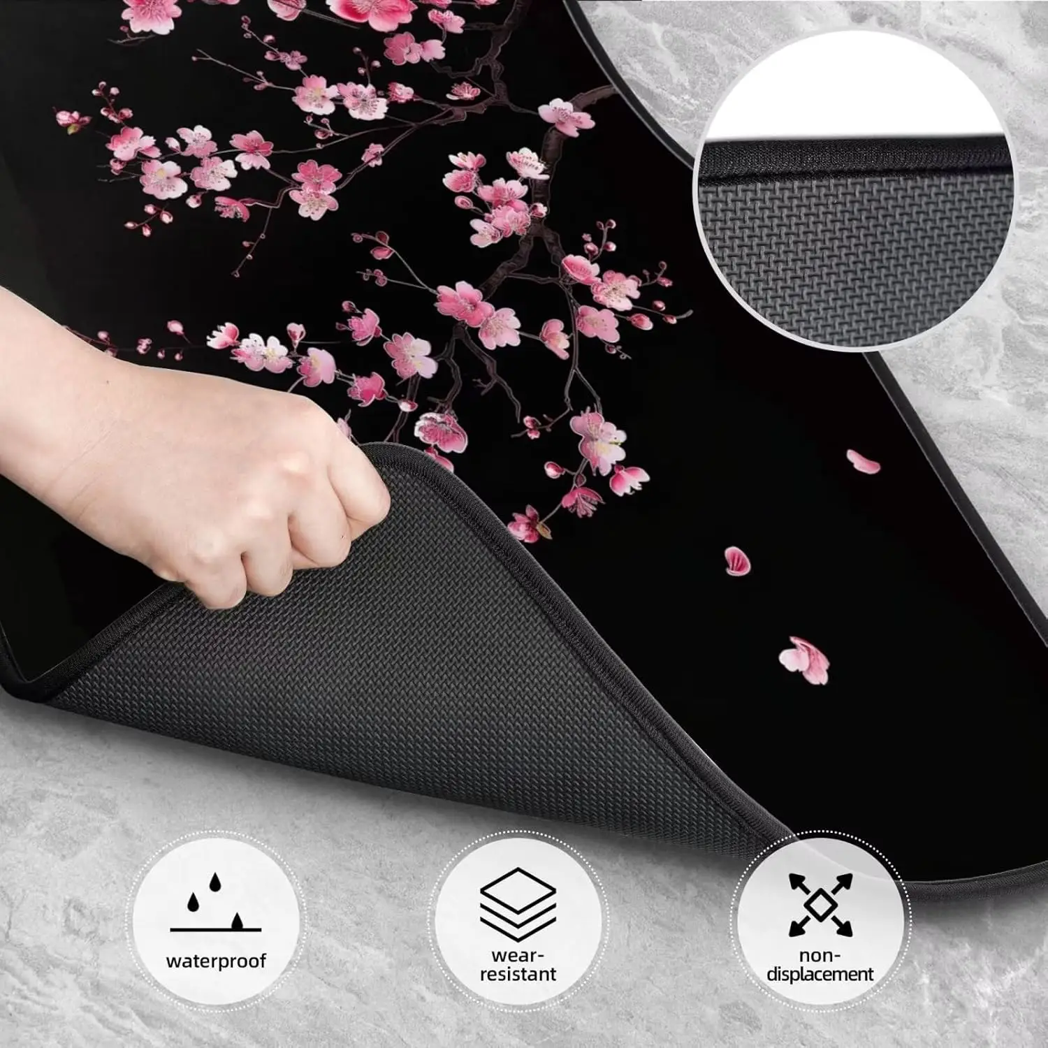 4 Uds alfombrillas de coche alfombras Rosa flor de cerezo Protector de suelo de coches para alfombra negro lindo Floral antideslizante alfombrillas traseras de coche