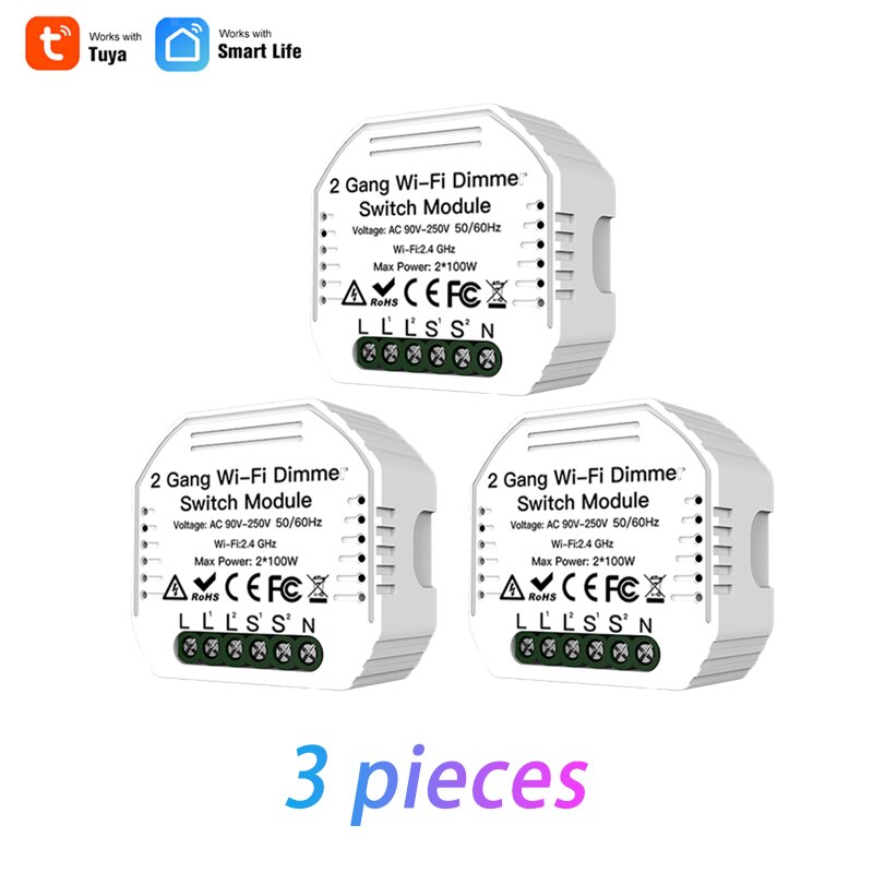Led Dimmer Module Smart Leven/Tuya App Diy 2 Gang Wifi 2 Way Lichtschakelaar Afstandsbediening Werk met Alexa Google Thuis: 3 Pieces