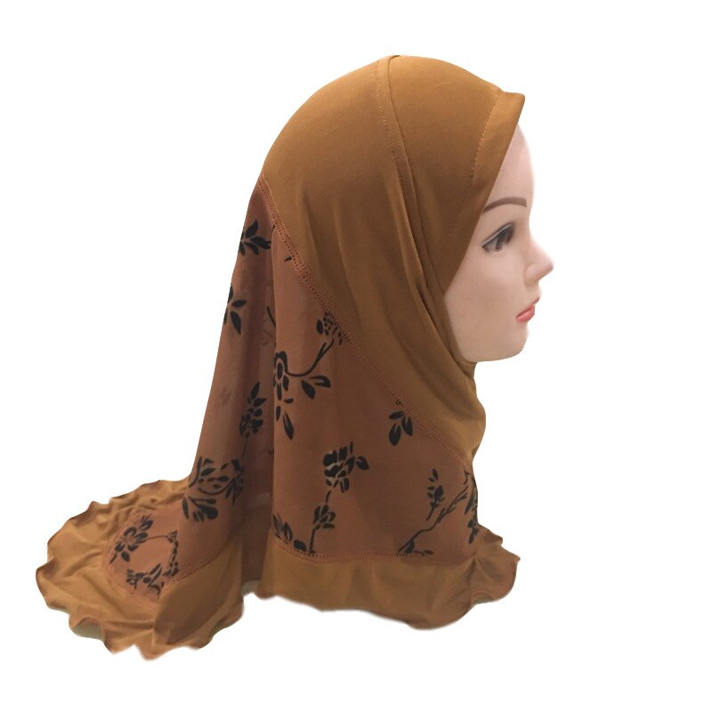 Kids Hijab Voor Moslim Meisje Kind Islam Kinderen Instant Bonnet Bloemen Hijaab Caps Islamitische Kleding Sjaal Hoofddoek: Dark Yellow