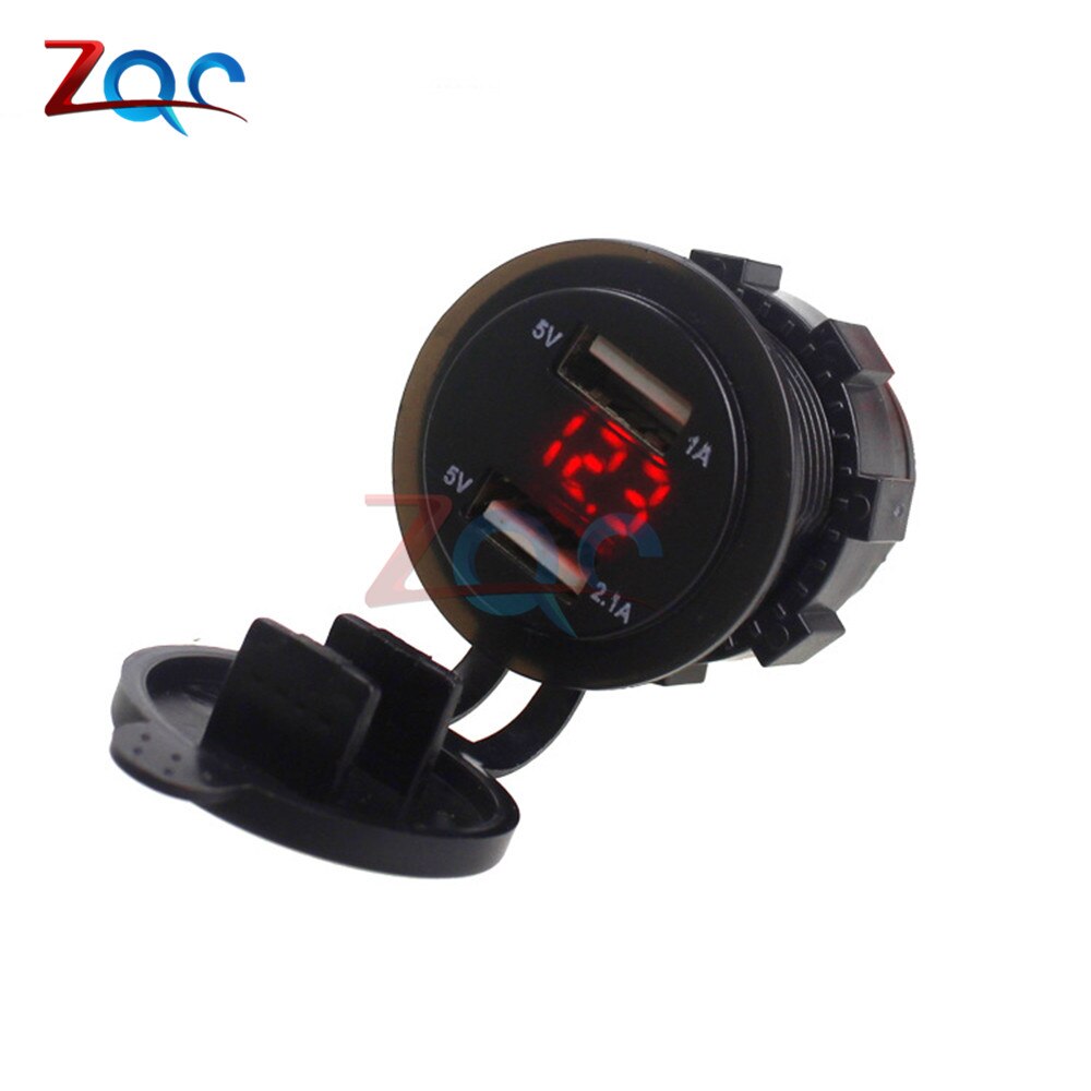 Dual USB Port Car Charger Cigarette Lighter Socket Plug LED Digital Voltmeter Waterproof Mobile Phone Smart Charging Adapter: Red