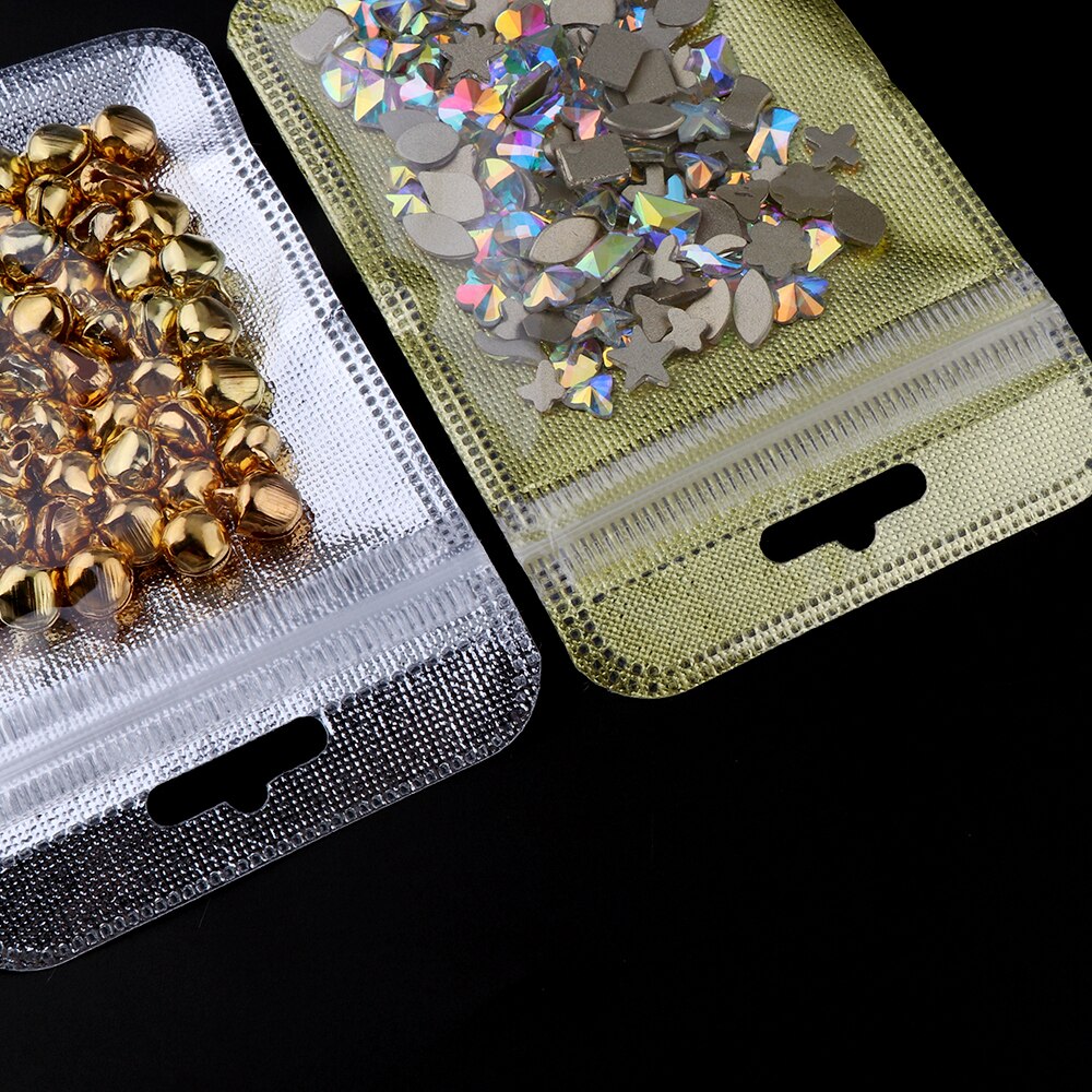 50 Pieces 2 Colors One Side Clear Plastic Ziplock Bag Gold Inlay Plastic Bag Packaging Poly Bag Ziplock Pouch Jewelry Packaging