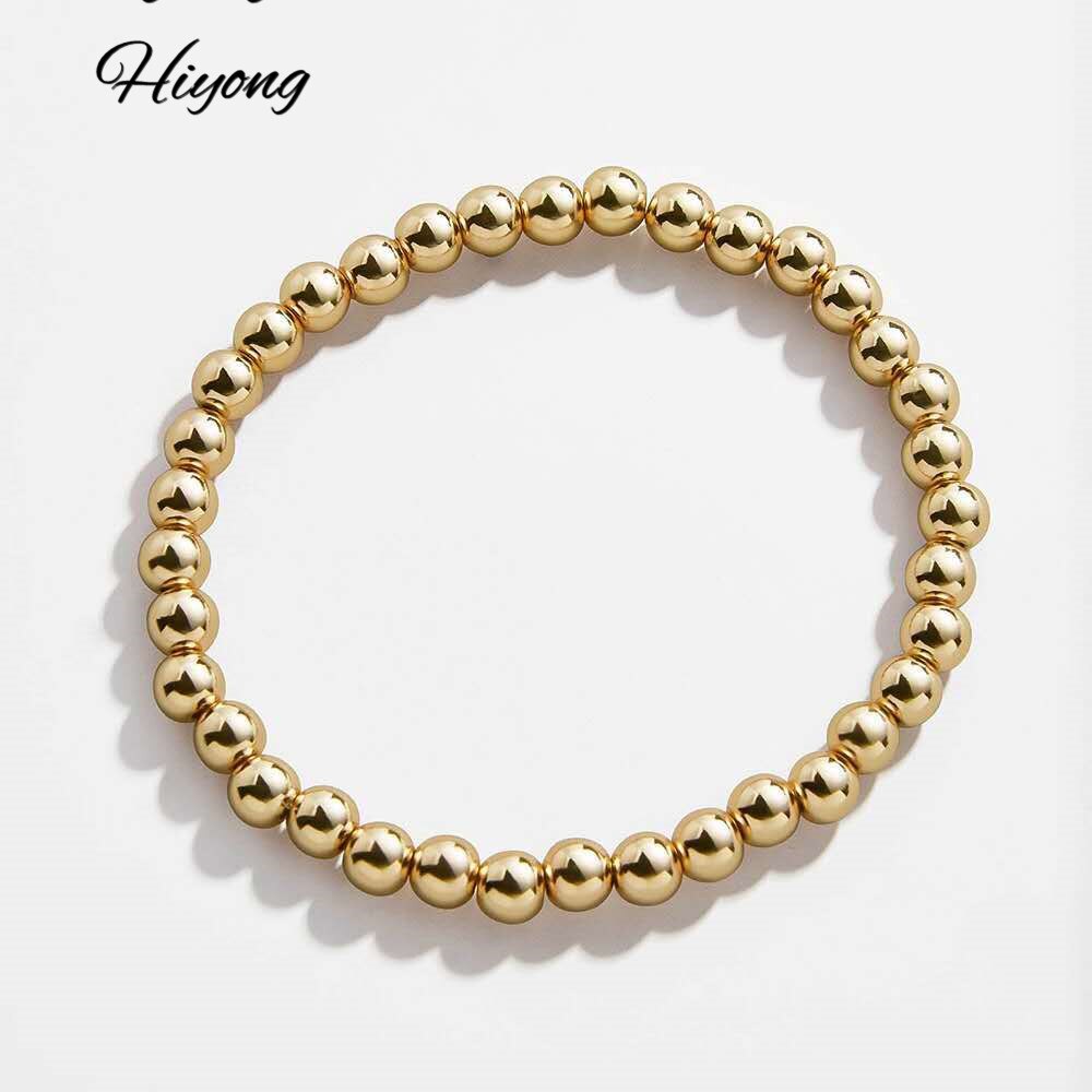 Duoying Elastische Perlen Armbänder Kupfer Einfachheit Gold 6mm 8mm Runde Perle Kette Geometrie Armbinde Für Frauen Armbänder: 10 mm