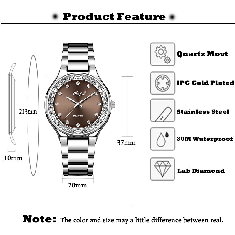 Missfox dameshorloge, beroemd merk luxe zakelijke zilveren polshorloges, waterdichte stalen armband, klok voor geliefden