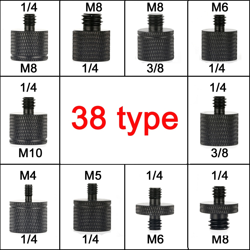 38 Type 1/4 3/8 M8 M6 mâle à femelle filetage vis montage convertisseur adaptateur trépied, lumière annulaire, Selfie Stick, tige Rail plate-forme, projecteur