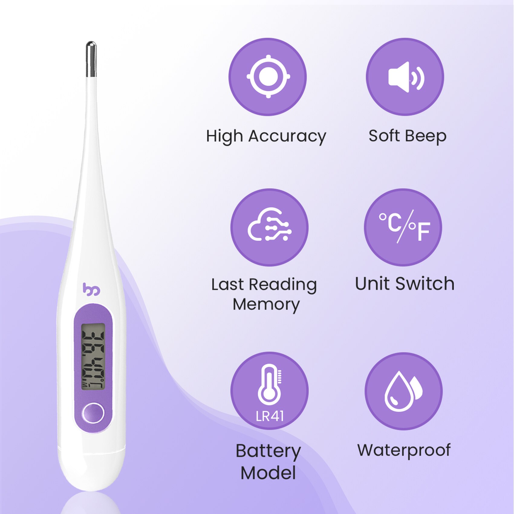 Thermomètre numérique femomètre 1/2 degré, haute précision, avec mémoire, étanche, pour la fièvre, avec boîte