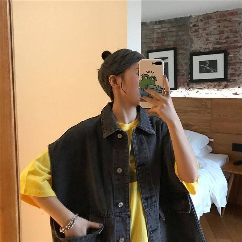 Vesten Vesten Vrouwen Denim Jas Losse Vintage Basic Cool Street Wear Womens Studenten Koreaanse Stijl Alle-Match Cargo Mouwloze