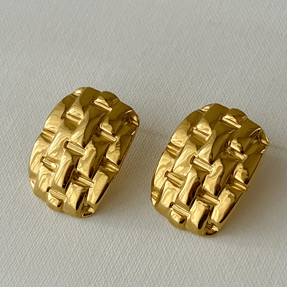 Pendientes geométricos con textura de acero inoxidable para mujer, aretes con nudo torcido chapado en oro de Metal liso, joyería Vintage llamativa: Color oro puro
