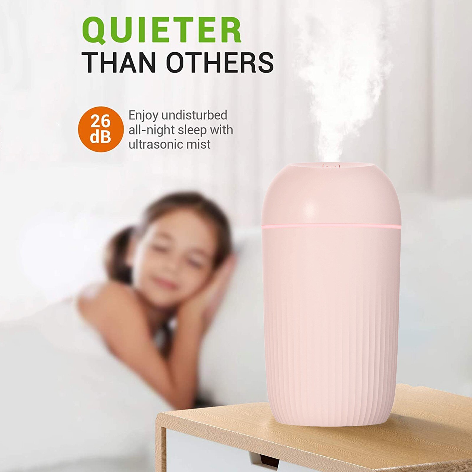 25 # ultrasónico Mini humidificador de aire 300ml Aroma difusor de aceite esencial casa coche nebulizador Usb fabricante de la niebla con lámpara de noche Led: Pink 