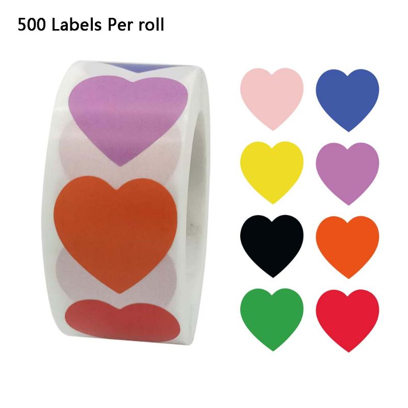 500Pcs/Roll Hartvormige Liefde Stickers Seal Stickers Etiketten Scrapbook Verpakking Verjaardagsfeestje Supplies Briefpapier Decor