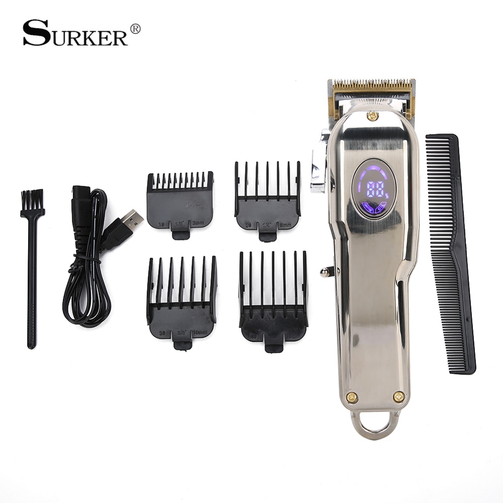 Surker Hair Trimmer Digital Electric Hair Clipper USB Rechargeable Cordless Men Hair Cutting Machine Beard Shaver