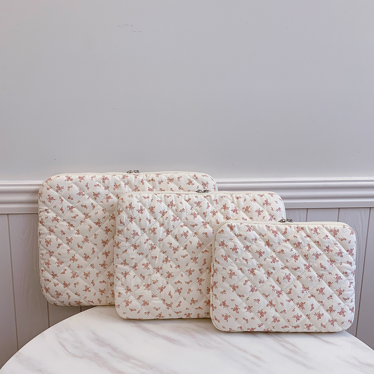 1 Pc Chic Flower Print Quilted Laptop Bag 11 Inch/14 Inch/15 Inch Computer Bag Protection Case Laptop Sleeve Computer Case Bag: 15-inch / Pink