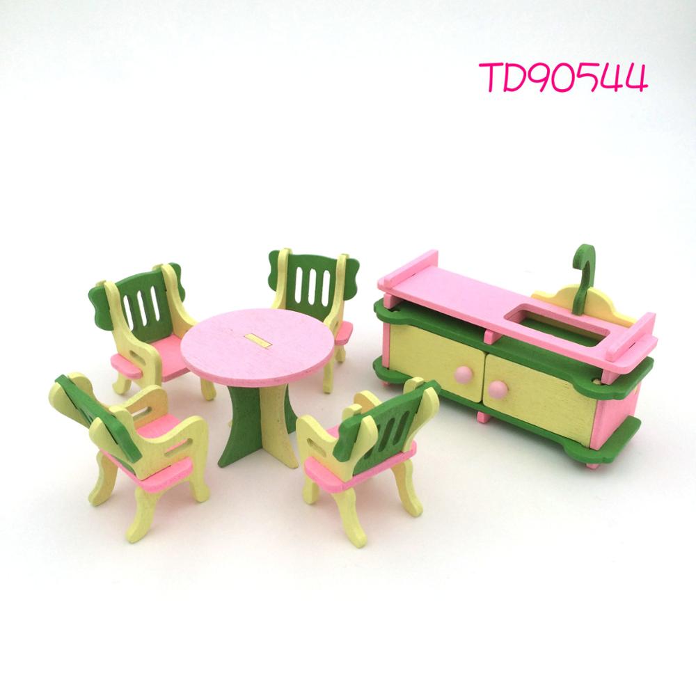 Wooden Simulation Miniature Furniture Bathroom Restaurant House Decoration Play Toys Wood Dollhouse Furniture Toys set For Kids: TD90544