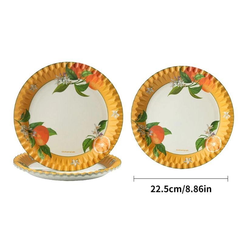 10/20 pçs 9 polegada placas de papel redondas frutas padrão pratos descartáveis sobremesa para churrasco aniversário casamento chá de bebê: Marrom / 20 pcs