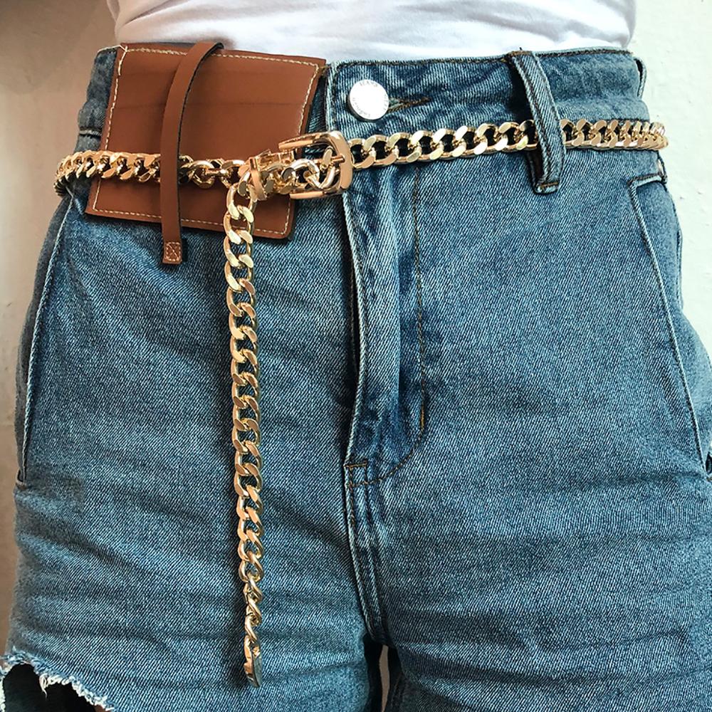 Punk Hip Hop Vrouwen Metalen Riemen Goud Zilver Taille Band Dikke Ketting Voor Jeans Broek Toevallige Dames Vrouwelijke Tailleband