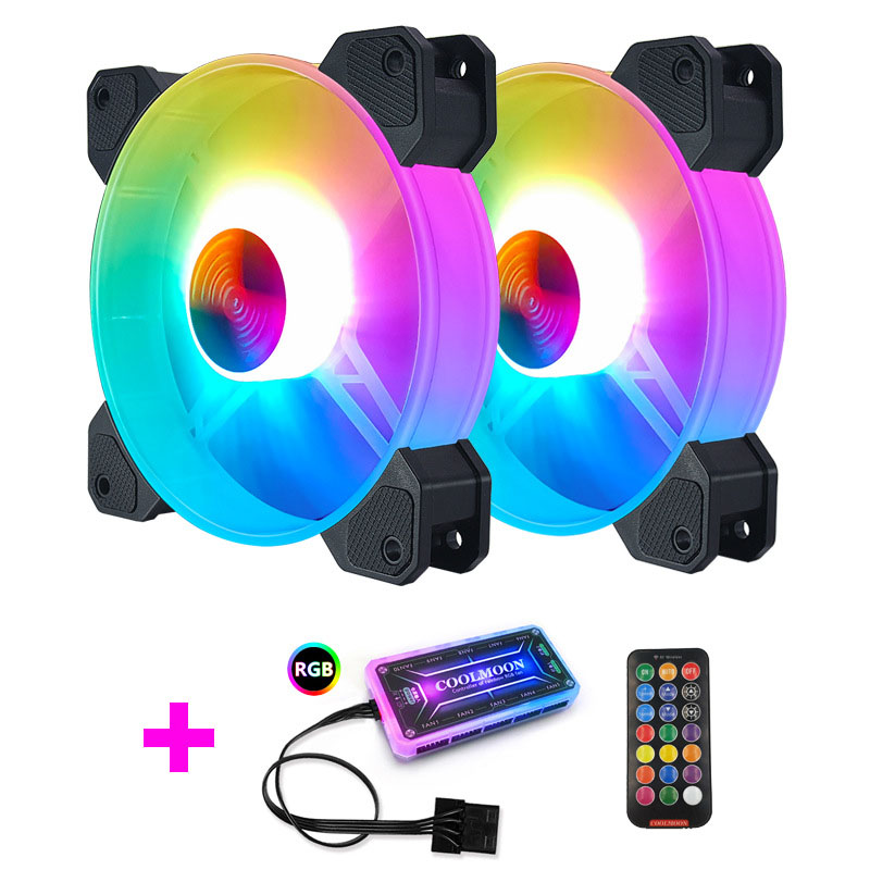 COOLMOON F-YH Computer Case PC Cooling Fan RGB Adjust 120mm Quiet + IR Remote Computer Cooler RGB CPU Case Fan TWO In One