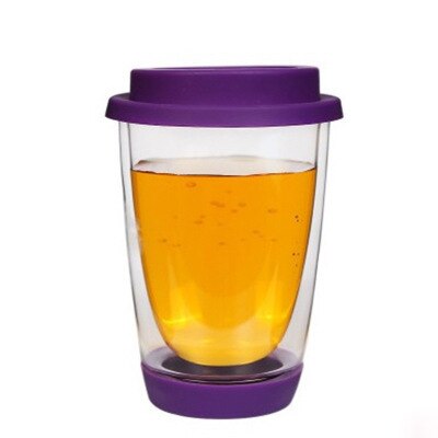 Dobbelt vegg glass verres Helle boire kaffekrus varmebestandig drikkeglass kopp med silisium lokk og utgangspunkt verre dobbel paroi: Lilla