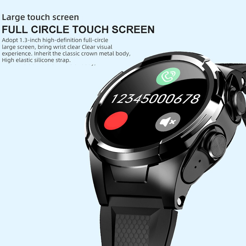 Smartch Smartwatch Men - Bluetooth Earphones, Body Temp Thermometer, Full Touchscreen, 1.3" Display