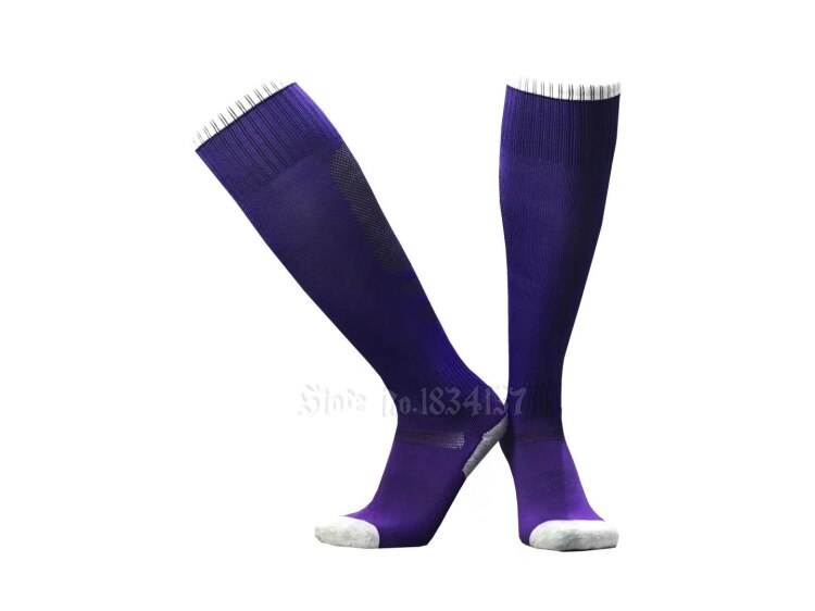Calcetines de fútbol para hombre y mujer, medias deportivas baratas, transpirables hasta la rodilla, de algodón, para correr, blanco y rojo: Purple