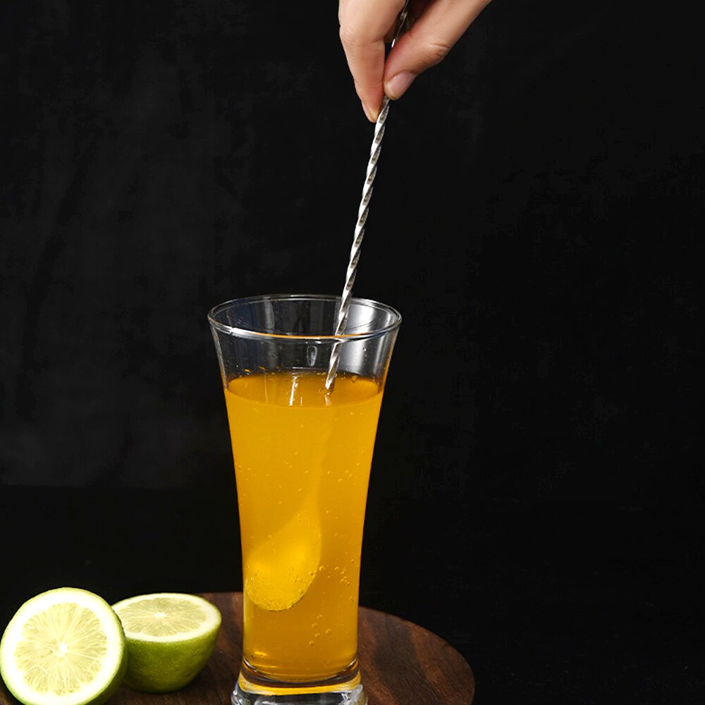 Cocktail mixing spoon Stainless Steel Cocktail Bar Spiral Pattern Drink Shaker Muddler Twisted Mixing Spoon tableware