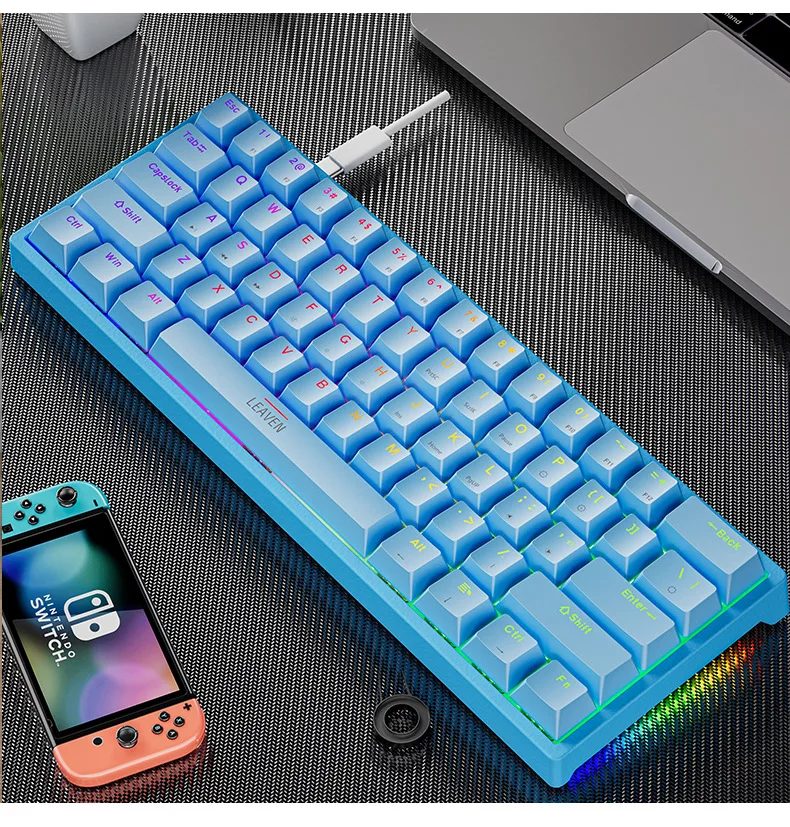 K620 Mini Gaming Mechanical Keyboard 61 Keys RGB Hotswap Type-C Wired Gaming Keyboard PBT Keycaps 60% Ergonomics Keyboards: Blue / blue switch