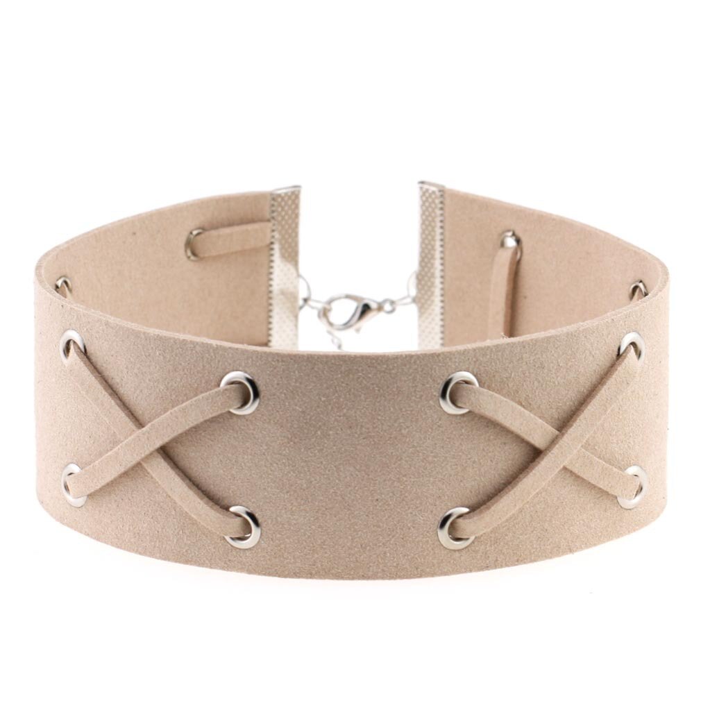 Decopunk Handmade Neo Gothic Hippie Wide Leather Wrap X Charm Silvery Lobster Buckle Adjustable Choker Necklaces For Women: Skin