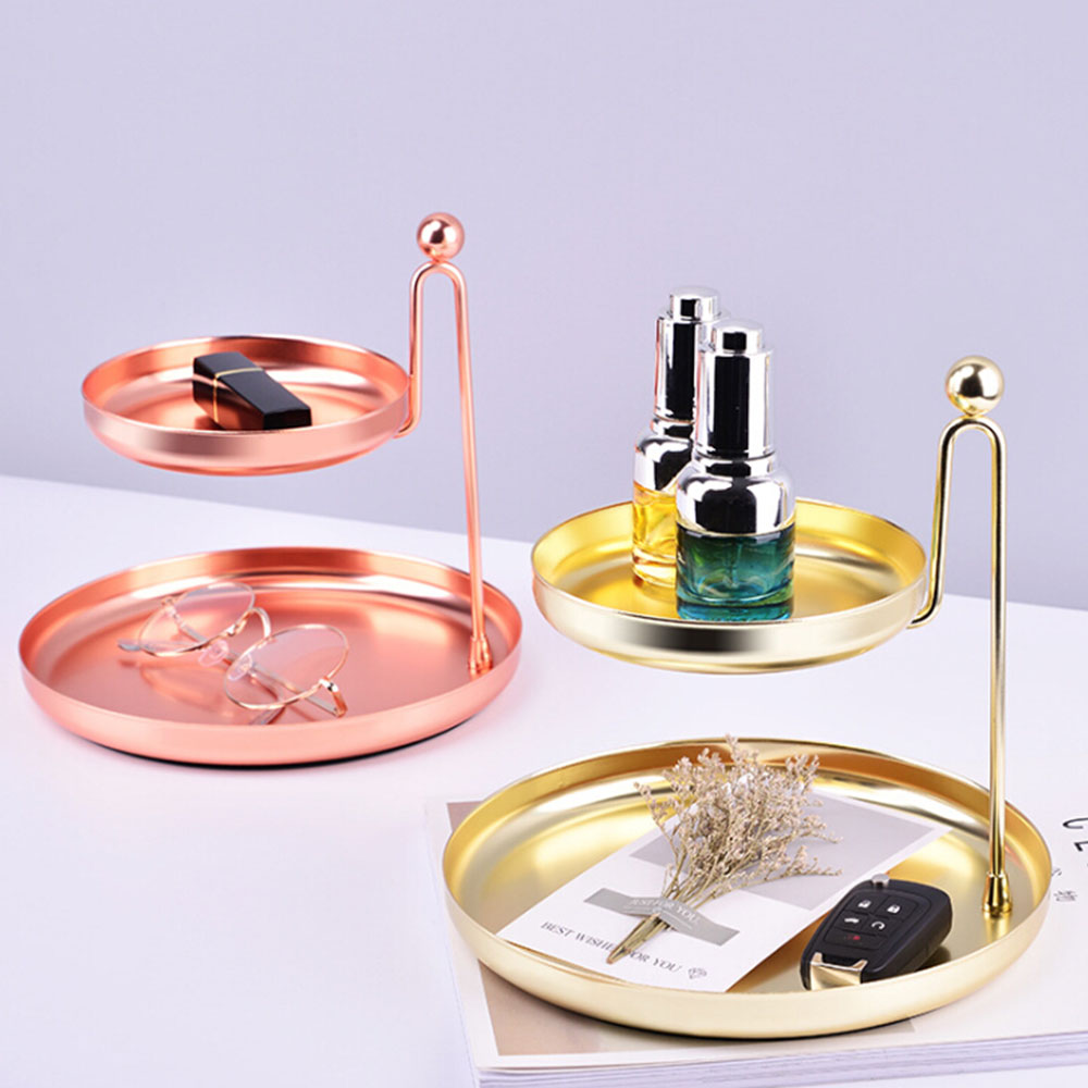 Simpel tredimensionel smedejerns opbevaringsbakke nordisk minimalistisk rosa guld spejlbund sekskantet bakke boligindretning