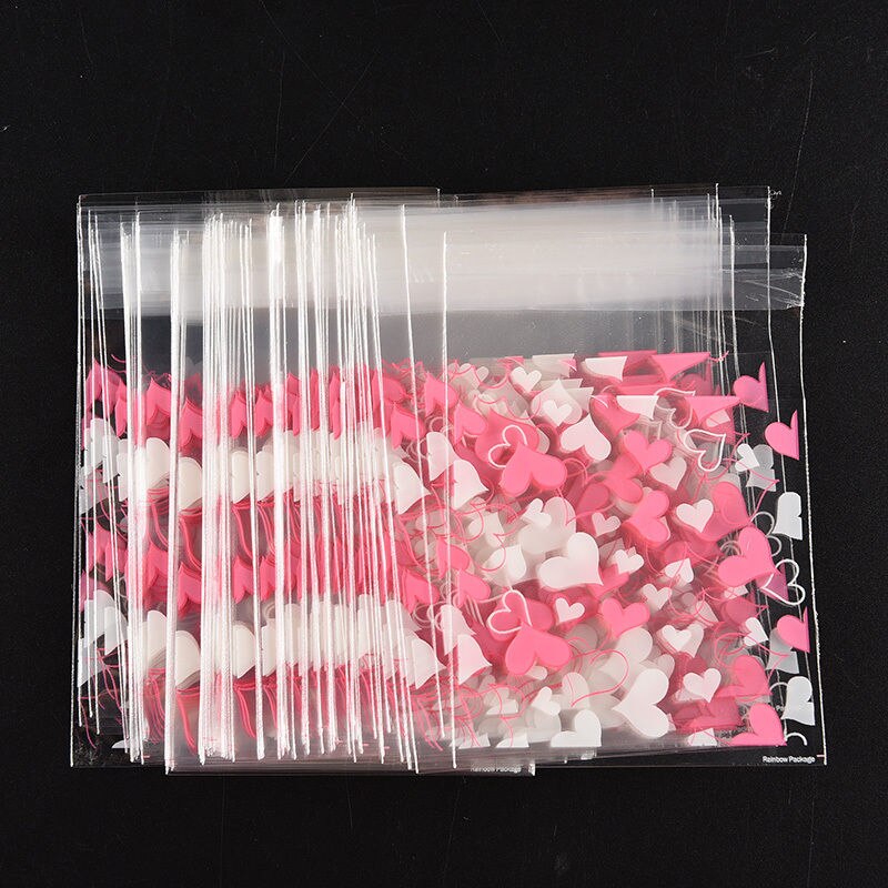 100 Stuks 7Cm * 7Cm + 3Cm Snoep Mini Roze Hart Verpakking Zak Clear Cellofaan Cookie Zoete pakket Bruiloft Verjaardagsfeestje Voor Kruisje